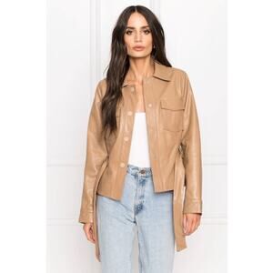 Anthropologie Lamarque Cherice Leather Mini Trench Jacket Sesame Large NWT